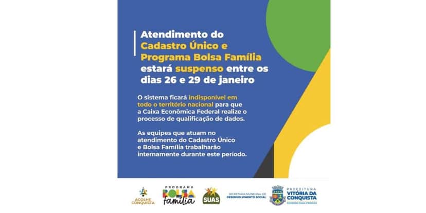 Comunicado do Bolsa Família (Foto: Reprodução / Prefeitura Vitória da Conquista) Comunicado do Bolsa Família (Foto: Reprodução / Prefeitura Vitória da Conquista)