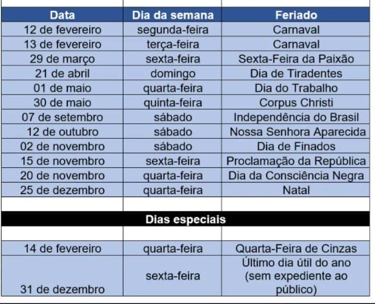 Feriados de 2024 - (Reprodução Internet) Feriados de 2024 - (Reprodução Internet)
