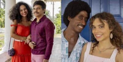 Deocleciano (Adanilo) e Morena (Uiliana Lima); e Jupará (Evaldo Macarrão) e Flor (Júlia Lemos) em Renascer (Foto: Reprodução / Globo) Deocleciano (Adanilo) e Morena (Uiliana Lima); e Jupará (Evaldo Macarrão) e Flor (Júlia Lemos) em Renascer (Foto: Reprodução / Globo)