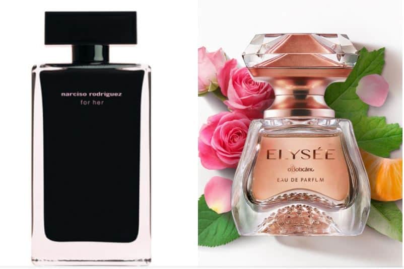 O Eau de Parfum Elysée e o Narciso Rodriguez for Her (Foto: Reprodução/ Internet) O Eau de Parfum Elysée e o Narciso Rodriguez for Her (Foto: Reprodução/ Internet)