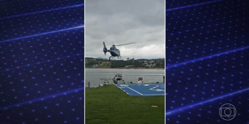 Decolagem do helicóptero que acabou caindo na sequência (Reprodução: Globo) Decolagem do helicóptero que acabou caindo na sequência (Reprodução: Globo)