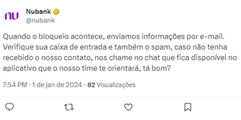 Comunicado do banco em relação as contas bloqueadas (Reprodução: X) Comunicado do banco em relação as contas bloqueadas (Reprodução: X)