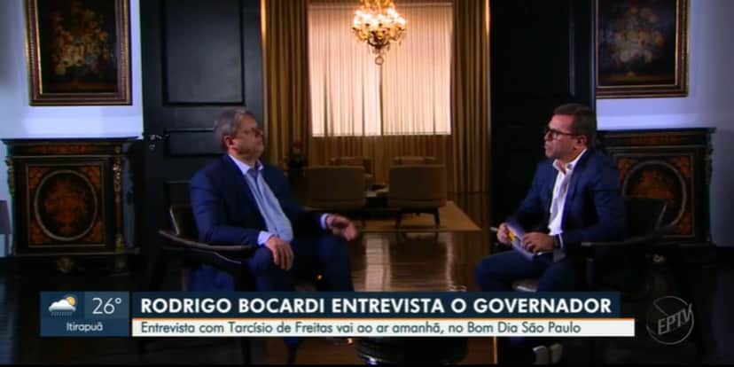 Entrevista de Rodrigo Bocardi com o Governador de São Paulo (Reprodução: Globo) Entrevista de Rodrigo Bocardi com o Governador de São Paulo (Reprodução: Globo)