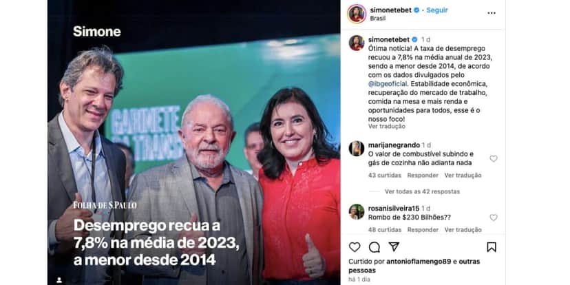 Anúncio de Tebet (Foto: Reprodução/ Instagram) Anúncio de Tebet (Foto: Reprodução/ Instagram)