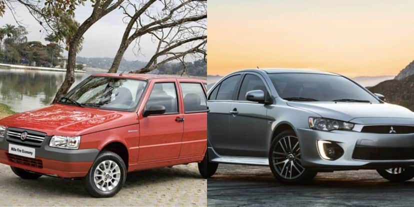 Fiat Mille e Mitsubishi Lancer (Reprodução/Internet) Fiat Mille e Mitsubishi Lancer (Reprodução/Internet)