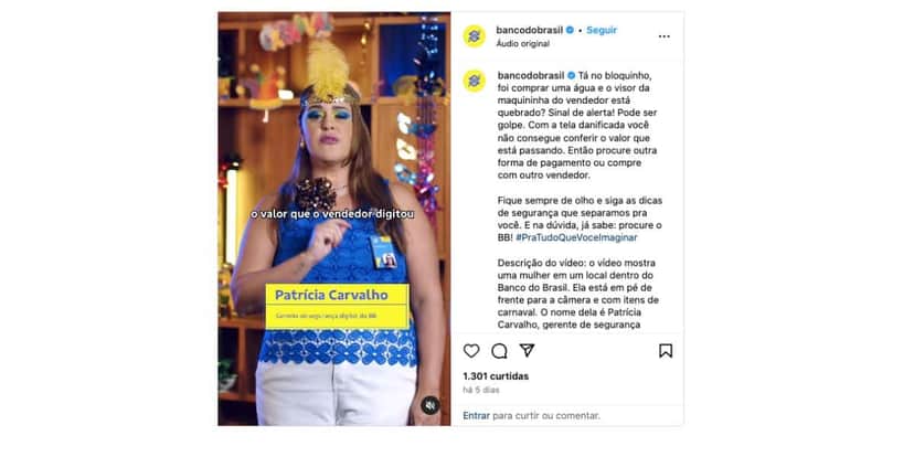 Alerta de Patrícia Carvalho, gerente de segurança digital do Banco do Brasil (Foto: Reprodução / Instagram) Alerta de Patrícia Carvalho, gerente de segurança digital do Banco do Brasil (Foto: Reprodução / Instagram)