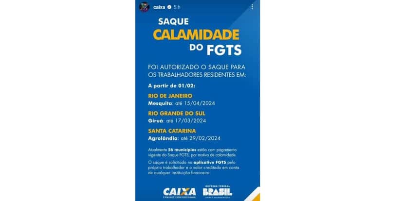Comunicado da Caixa sobre saque-calamidade (Foto: Reprodução / Instagram) Comunicado da Caixa sobre saque-calamidade (Foto: Reprodução / Instagram)