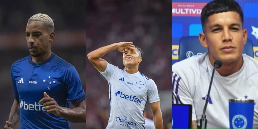 Marlon, Matheus Pereira e Romero estão fora do próximo jogo no Cruzeiro - Foto: Montagem Marlon, Matheus Pereira e Romero estão fora do próximo jogo no Cruzeiro - Foto: Montagem