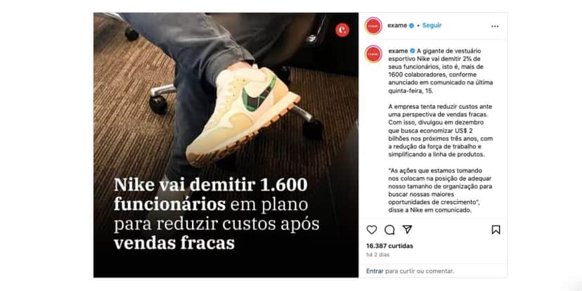 Notícia da Nike (Foto: Reprodução / Instagram) Notícia da Nike (Foto: Reprodução / Instagram)