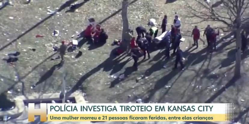 Tiroteio em Kansas City nos Estados Unidos (Foto: Reprodução / Globo) Tiroteio em Kansas City nos Estados Unidos (Foto: Reprodução / Globo)