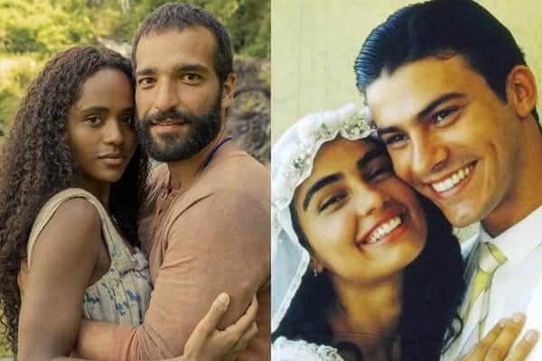 José Inocêncio e Santinha no remake e na versão original (Foto: Reprodução / Globo) José Inocêncio e Santinha no remake e na versão original (Foto: Reprodução / Globo)