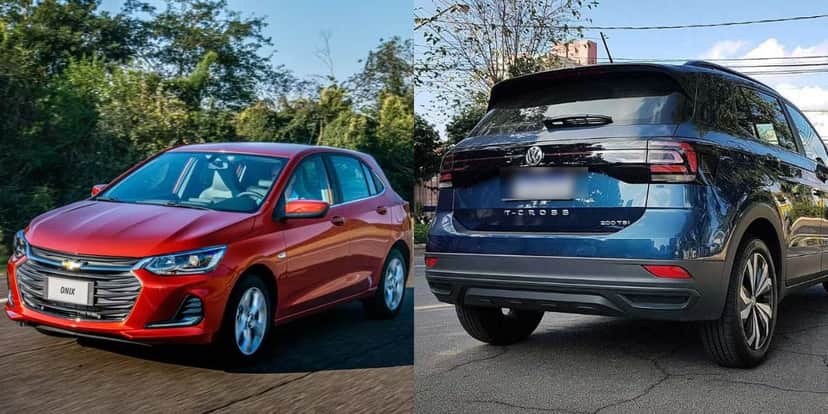 Onix e T-Cross com fabricação paralisada em 2024 (Reprodução: Montagem TV Foco) Onix e T-Cross com fabricação paralisada em 2024 (Reprodução: Montagem TV Foco)