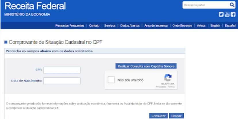 Site oficial da Receita Federal para realizar a consulta (Reprodução: Internet) Site oficial da Receita Federal para realizar a consulta (Reprodução: Internet)