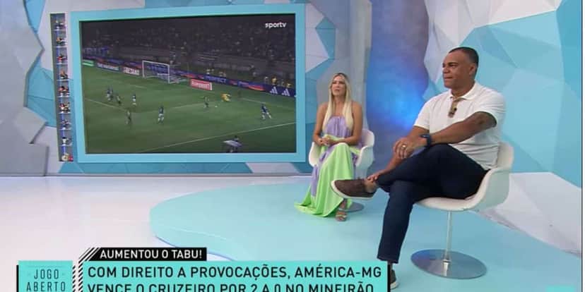 Renata Fan e Denílson no comando do Jogo Aberto (Reprodução: Band) Renata Fan e Denílson no comando do Jogo Aberto (Reprodução: Band)
