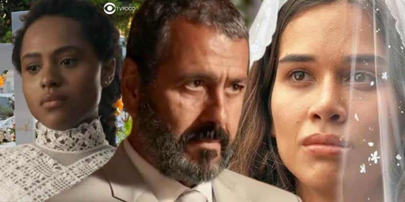 Santinha, José Inocêncio e Mariana em Renascer (Foto: Reprodução / Globo / Montagem TV Foco) Santinha, José Inocêncio e Mariana em Renascer (Foto: Reprodução / Globo / Montagem TV Foco)