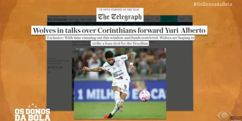 The Telegraph comentou sobre o interesse do clube inglês pelo camisa 9 (Reprodução: Band) The Telegraph comentou sobre o interesse do clube inglês pelo camisa 9 (Reprodução: Band)