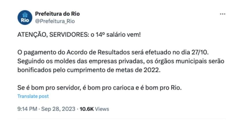 Anúncio da prefeitura (Reprodução/X) Anúncio da prefeitura (Reprodução/X)