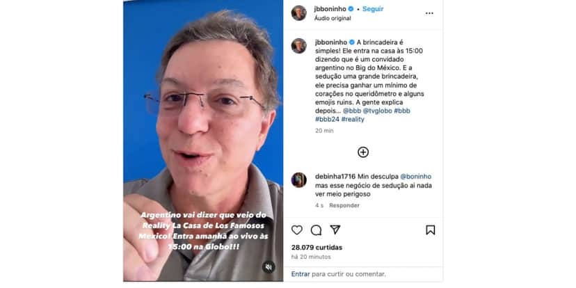 Anuncio Boninho novo participante (Foto: Reprodução / Instagram) Anuncio Boninho novo participante (Foto: Reprodução / Instagram)