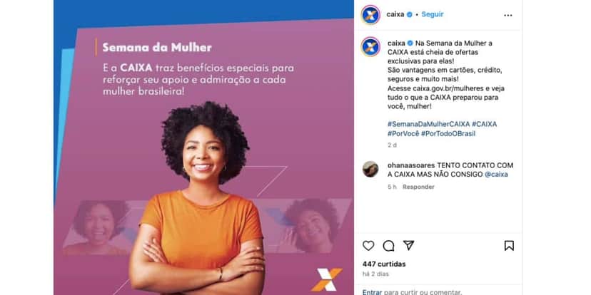 Anúncio da Caixa para mulheres (Foto: Reprodução / Instagram) Anúncio da Caixa para mulheres (Foto: Reprodução / Instagram)