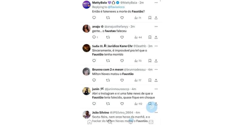 Público detona notícia de morte de Faustão (Foto: Reprodução / X) Público detona notícia de morte de Faustão (Foto: Reprodução / X)