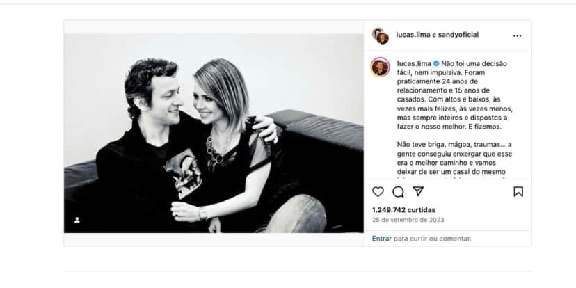 Comunicado Lucas Lima e Sandy (Foto: Reprodução / Instagram) Comunicado Lucas Lima e Sandy (Foto: Reprodução / Instagram)