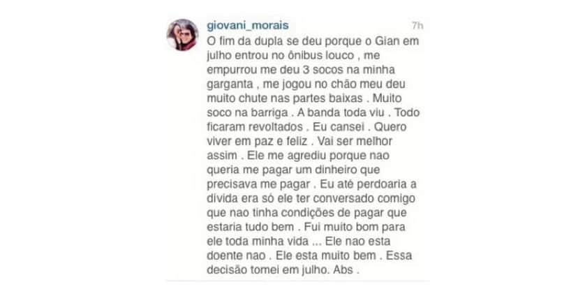 Desabafo de Giovani (Foto: Reprodução / Instagram / Extra) Desabafo de Giovani (Foto: Reprodução / Instagram / Extra)