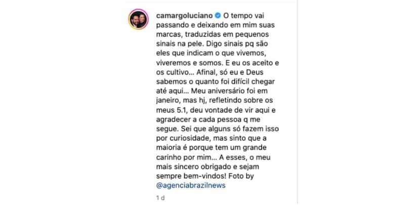 Desabafo de Luciano Camargo (Foto: Reprodução / Instagram) Desabafo de Luciano Camargo (Foto: Reprodução / Instagram)