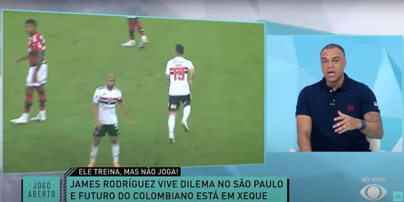 Denílson Show fla sobre a situação de James Rodriguez no São Paulo - Foto: Reprodução Jogo Aberto Denílson Show fla sobre a situação de James Rodriguez no São Paulo - Foto: Reprodução Jogo Aberto