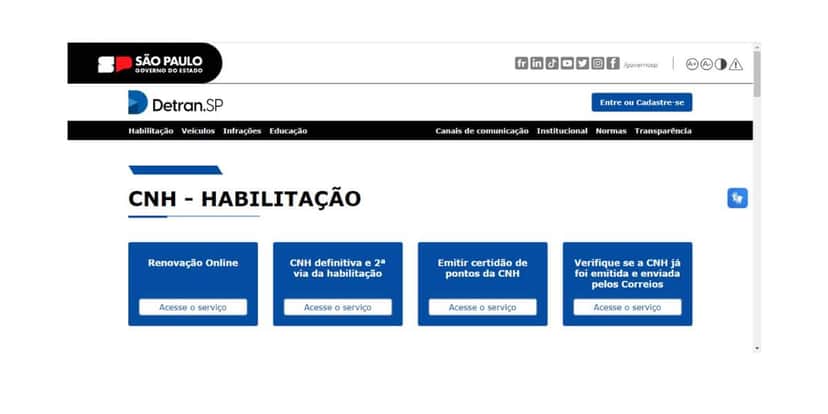 Site do Detran-SP para a renovação da CNH. (Foto: Reprodução / Internet) Site do Detran-SP para a renovação da CNH. (Foto: Reprodução / Internet)