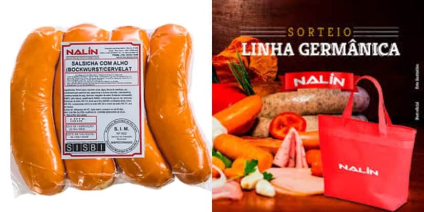 Salsicha da marca Nalin é proibida em mercados (Reprodução/Montagem/Divulgação) Salsicha da marca Nalin é proibida em mercados (Reprodução/Montagem/Divulgação)