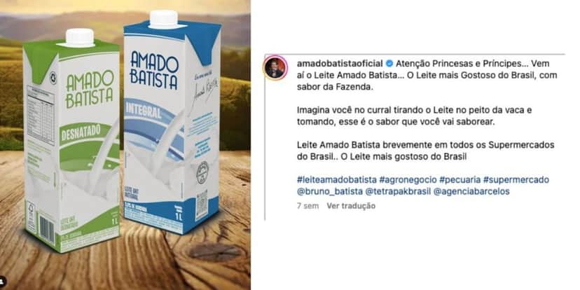 Marca de leite do cantor sertanejo (Reprodução/Instagram) Marca de leite do cantor sertanejo (Reprodução/Instagram)