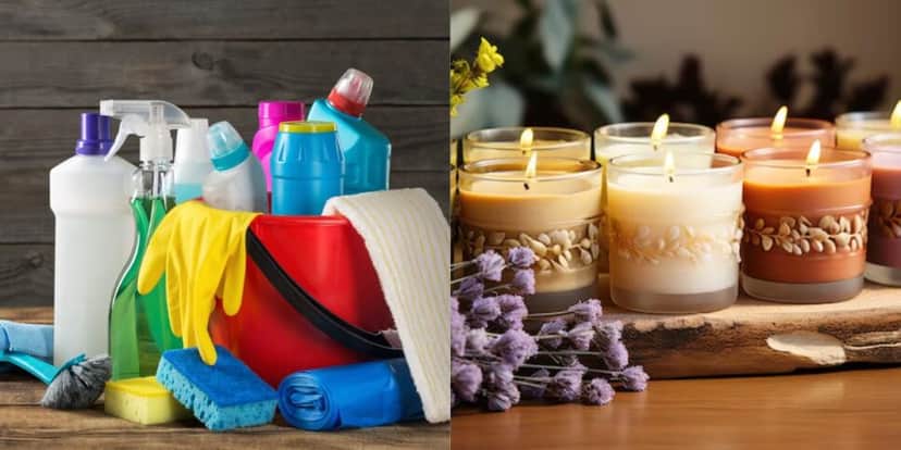 Produtos de limpeza e velas decorativas (Reprodução/Internet) Produtos de limpeza e velas decorativas (Reprodução/Internet)