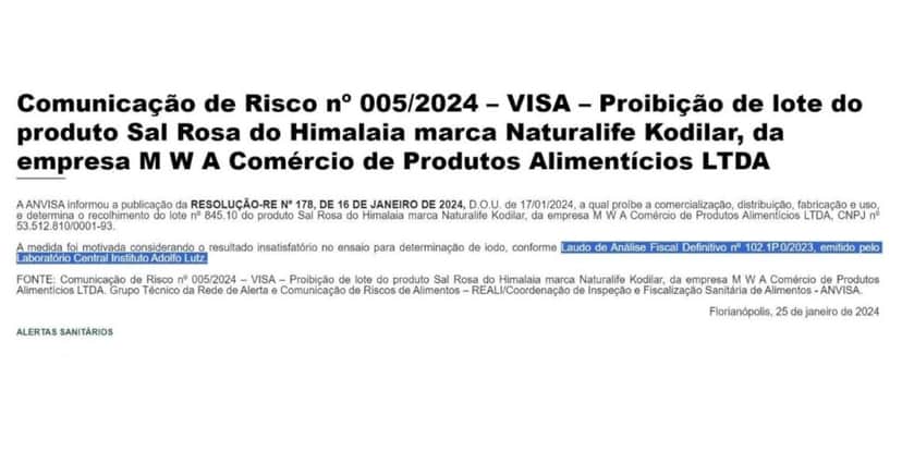 Proibição da ANVISA contra marca Naturalife Kodilar (Foto Reprodução/Vigilância Sanitária) Proibição da ANVISA contra marca Naturalife Kodilar (Foto Reprodução/Vigilância Sanitária)
