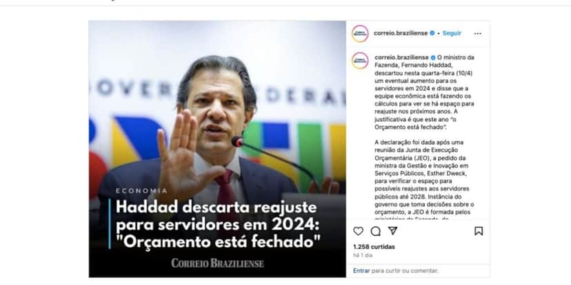 Anúncio sobre Fernando Haddad (Foto: Reprodução / Instagram) Anúncio sobre Fernando Haddad (Foto: Reprodução / Instagram)