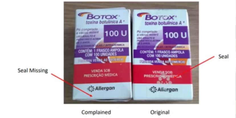 Botox falsificado e original (Foto: Reprodução / Anvisa) Botox falsificado e original (Foto: Reprodução / Anvisa)