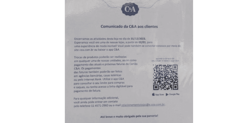 Comunicado da C&A (Foto: Reprodução / Internet) Comunicado da C&A (Foto: Reprodução / Internet)