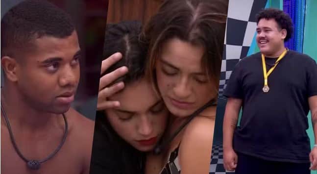 Plano de Lucas Henrique, Beatriz triste e Davi irritado foram destaques no BBB24 (Foto: Reprodução / Globo) 