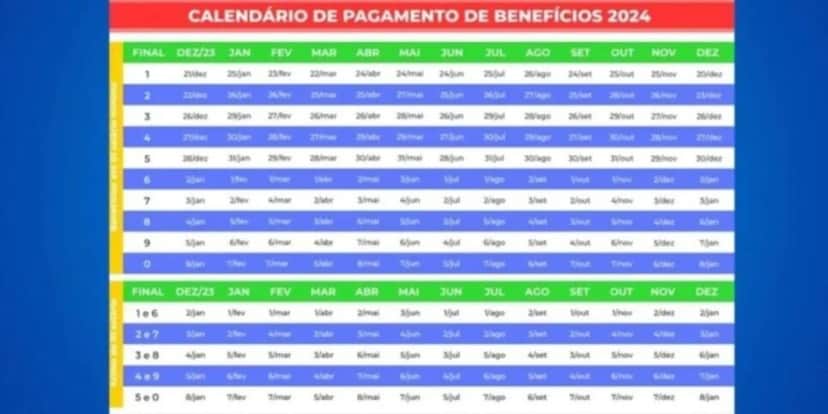 Calendário para este ano de 2024 (Reprodução/Foto: INSS/Divulgação) Calendário para este ano de 2024 (Reprodução/Foto: INSS/Divulgação)