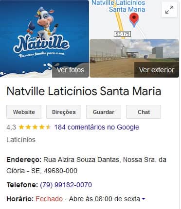 Status da empresa até então responsável pela marca de leite Natville (Foto: Reprodução / Google Maps) Status da empresa até então responsável pela marca de leite Natville (Foto: Reprodução / Google Maps)