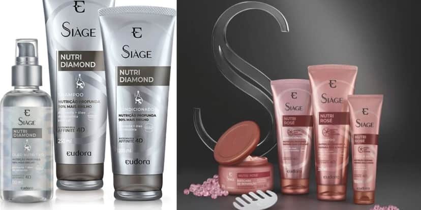 Siàge Nutri Diamond e Siàge Nutri Rosé da Eudora saíram de linha (Reprodução: Montagem TV Foco) Siàge Nutri Diamond e Siàge Nutri Rosé da Eudora saíram de linha (Reprodução: Montagem TV Foco)