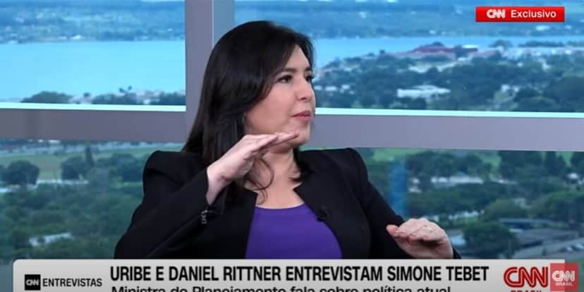 Simone Tebet participou de uma entrevista na CNN (Reprodução: CNN) Simone Tebet participou de uma entrevista na CNN (Reprodução: CNN)
