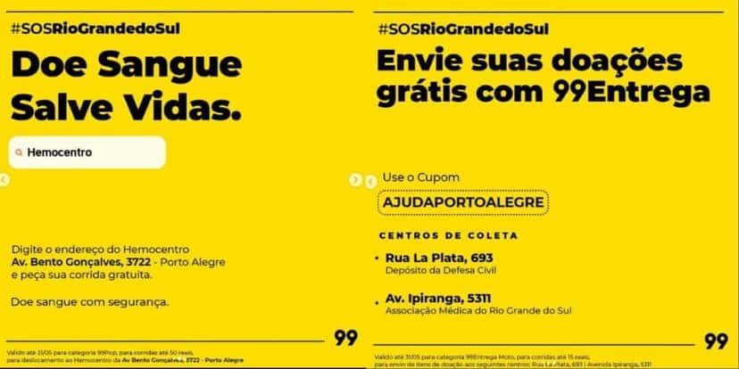 99 divulga medidas que está tomando para ajudar a população do RS (Foto Reprodução/Montagem/Lennita/Instagram) 99 divulga medidas que está tomando para ajudar a população do RS (Foto Reprodução/Montagem/Lennita/Instagram)