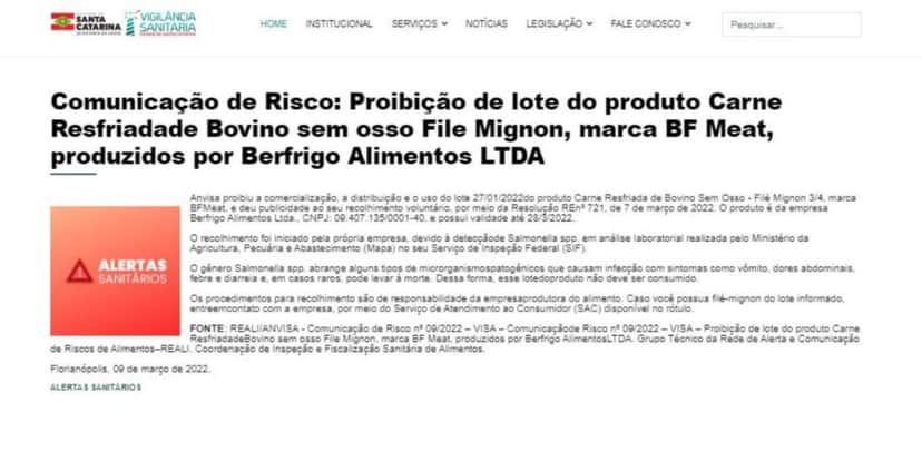 Decreto da ANVISA contra a BF Meat (Foto Reprodução/Vigilância Sanitária) Decreto da ANVISA contra a BF Meat (Foto Reprodução/Vigilância Sanitária)