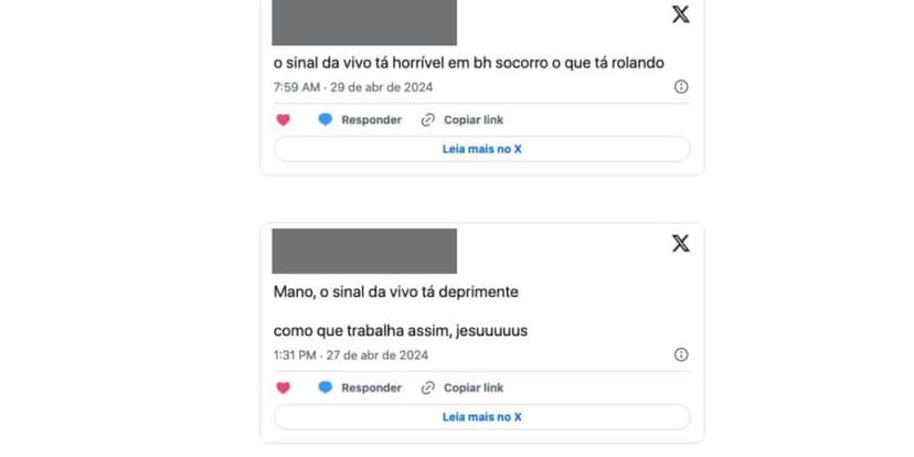 Clientes reclamam sobre sinal da Vivo (Foto: Reprodução / X) Clientes reclamam sobre sinal da Vivo (Foto: Reprodução / X)