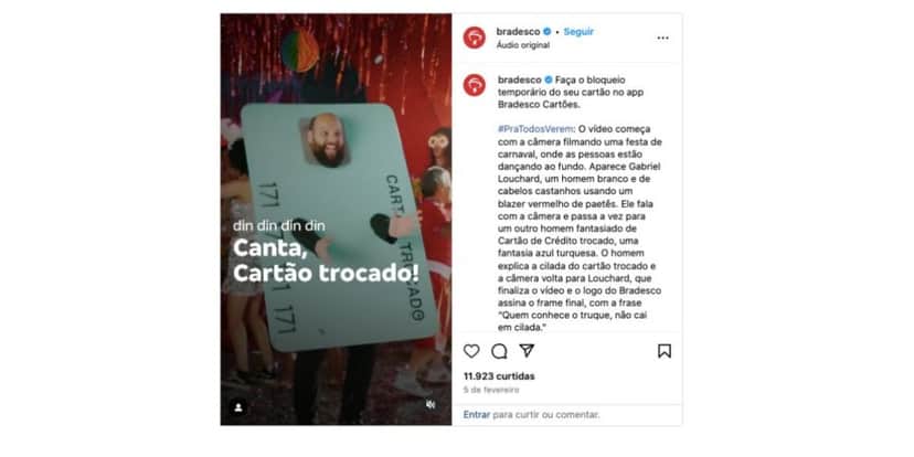 Anúncio Bradesco (Foto: Reprodução / Instagram) Anúncio Bradesco (Foto: Reprodução / Instagram)