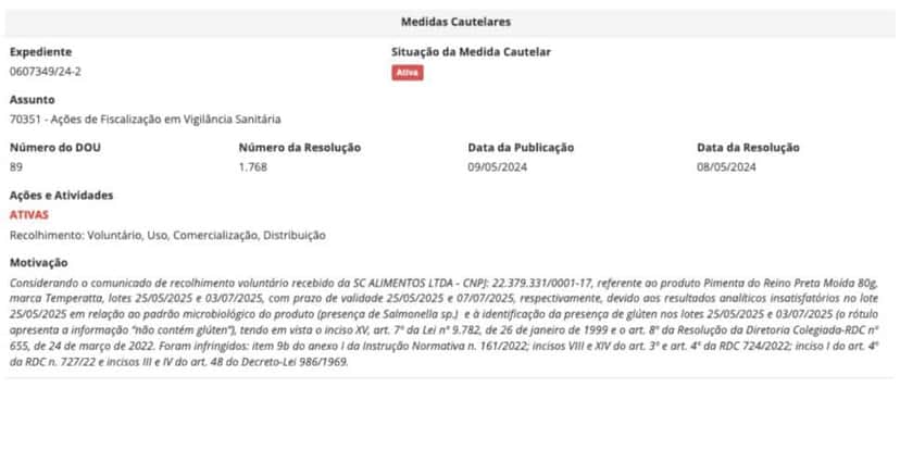 Medida cautelar (Foto: Reprodução / Site oficial) Medida cautelar (Foto: Reprodução / Site oficial)