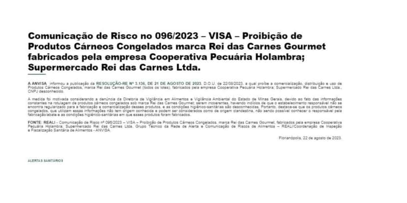 Decreto da ANVISA contra o Rei das Carnes Gourmet (Foto Reprodução/Vigilância Sanitária) Decreto da ANVISA contra o Rei das Carnes Gourmet (Foto Reprodução/Vigilância Sanitária)