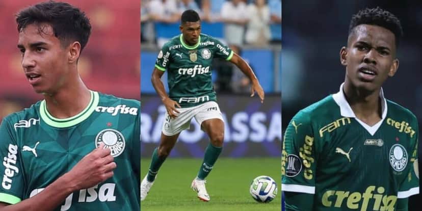 O zagueiro Vitor Reis, o meio-campista Luis Guilherme e o atacante Estêvão - Foto: Montagem O zagueiro Vitor Reis, o meio-campista Luis Guilherme e o atacante Estêvão - Foto: Montagem