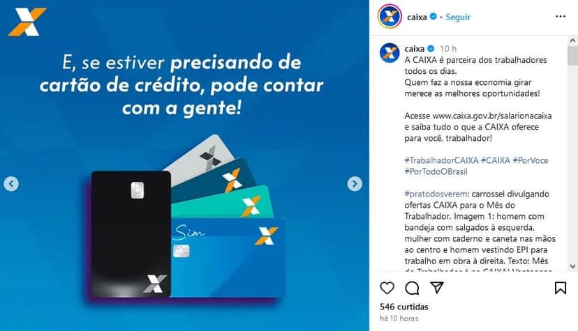 Cartão de crédito é oferecido aos trabalhadores (Foto: Reprodução / Instagram) Cartão de crédito é oferecido aos trabalhadores (Foto: Reprodução / Instagram)