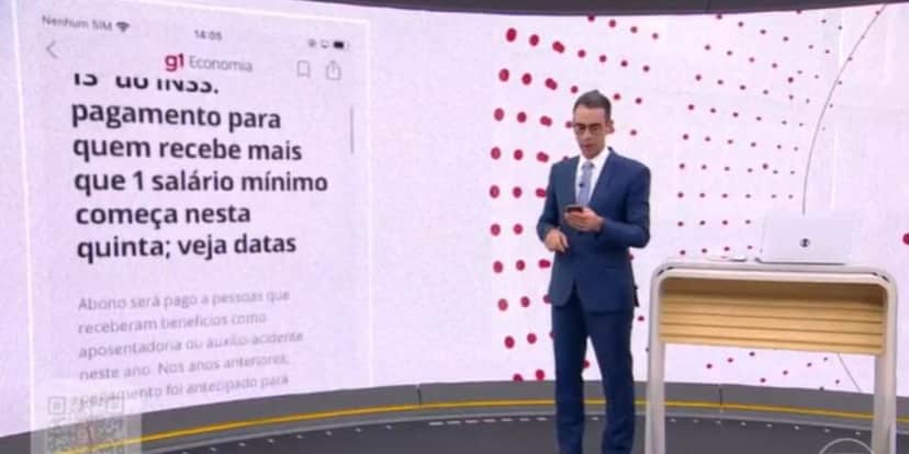 César Tralli comentou sobre a liberação do 13° salário do INSS (Reprodução: Globo) César Tralli comentou sobre a liberação do 13° salário do INSS (Reprodução: Globo)